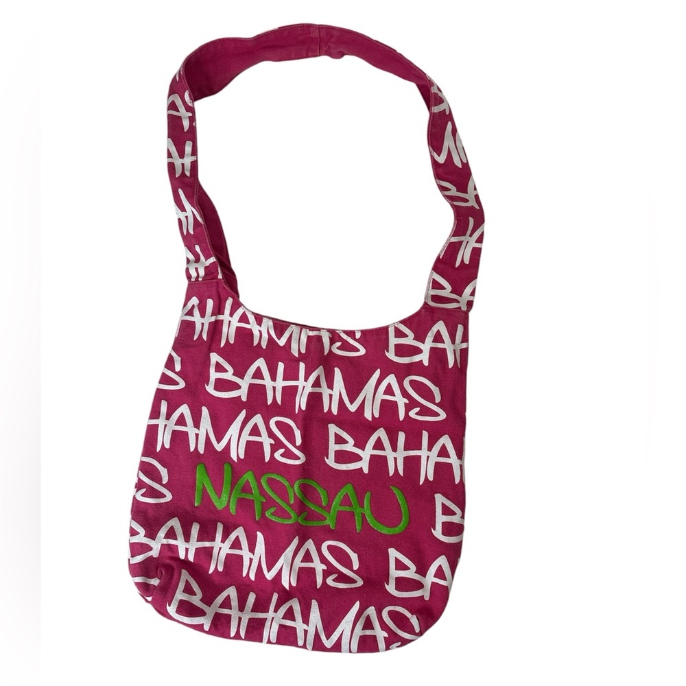 Nassau Bahamas Bohemian Crossbody Sling Tote Bag Pink/White/Green